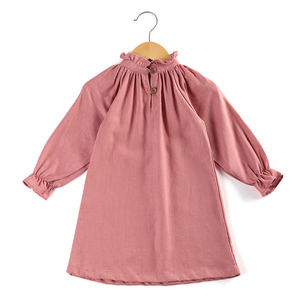 Commercio all'ingrosso ragazze vestiti per bambini a maniche lunghe 100% <span class=keywords><strong>mussola</strong></span> <span class=keywords><strong>di</strong></span> <span class=keywords><strong>cotone</strong></span> <span class=keywords><strong>di</strong></span> lino malva volant bambine vestito sveglio - Product Image 3
