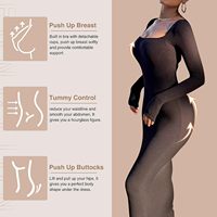 Gaun Shapewear bawaan untuk wanita, gaya baru lengan panjang leher persegi mulus lapisan ganda Bodycon kompresi perut