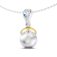 Diseño Original de gama alta joyería flor 925 Plata dos tonos azul claro Zirconia cúbica perlas sintéticas colgante collar