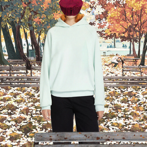 เสื้อฮู้ดผู้หญิงแบบสวมหัว แขนยาว สีพื้น มีเชือกผูก คอวี ทรงโอเวอร์ไซส์ ผ้าฟลีซ ขายส่ง - Product Image 3
