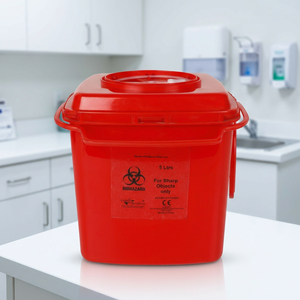 Red Rectangular Plastic Medical Waste <b>Bin</b> 5L With Lid For <b>Sharp</b> Objects Biohazard Label Hospital Use - Product Image 2