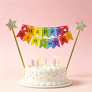 Decoración Ecológica para Pastel 'FELIZ CUMPLEAÑOS' con Pajitas Doradas y Estrellas/Corazones Brillantes para Bodas, Graduaciones y Navidad - Product Image 6