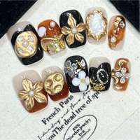 Ongles artificiels polyvalents faits à la main de qualité supérieure, press-on, effet diamant, dorés et vernissés, pour l'industrie lourde
