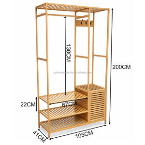 ราวแขวนเสื้อผ้าไม้ไผ่แบบกว้าง SYT จัดส่งรวดเร็ว สำหรับร้านบูติก ตู้โชว์สินค้าสำหรับโชว์รูม - Product Image 2