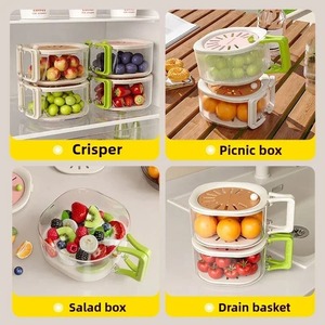 Cesta de drenaje de plástico de doble capa 2 en 1, <span class=keywords><strong>escurridor</strong></span> de frutas, contenedor multifuncional, colador de alimentos, organizador de tapas estilo nórdico - Product Image 4