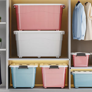 Caja de Almacenamiento de Plástico de Color Nórdico, Rectangular, con Tapa y Ruedas, para Organizar Ropa y Juguetes en el Hogar y el Dormitorio, 5844 5849 - Product Image 1