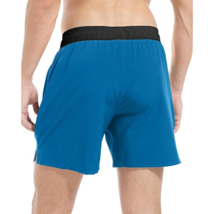 Shorts double couche bleu vif, séchage rapide, extensible, respirant, 2-en-1, pour la course, la gym, l'entraînement, avec ceinture contrastante noire, pour adultes - Product Image 5
