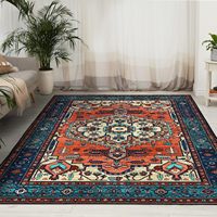 Tapis de sol fin en velours polyester style bohème, à poils ras, pour salon, avec envers en plastique, résistant à l'usure, facile à réparer, grand format