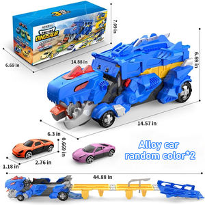 Circuit de course de dinosaures pour enfants, transforme les dinosaures en monstres, voiture de course, camion jouet avec 2 véhicules jouets en alliage moulé sous pression à friction - Product Image 6