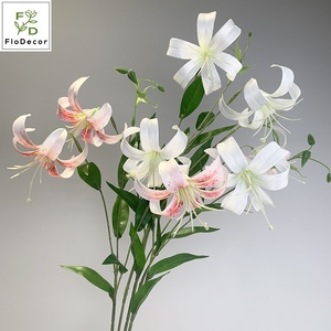 Venta al por Mayor de Flores Artificiales de Lirio Blanco y Rosa de 77 cm con 2 Cabezas, de Seda, para Decoración de Bodas, Navidad, Mesa, Hogar y Fiestas - Product Image 1