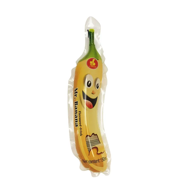 Sacchetto per iniezione di banana sacchetto per bevande a forma di iniezione personalizzato da 150ml sacchetto per liquidi a forma di imballaggio di succo di plastica