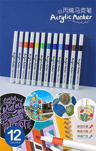 Spidol akrilik 12 warna ramah siswa, pena cat air Set mainan Menggambar plastik untuk seni lukis kotak warna kemasan uniseks - Product Image 4