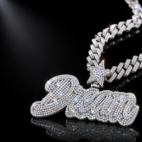 Collier unisexe en argent 925 avec pendentif lettre cursive 'Dream' entièrement pavé de moissanite VVS1 et chaîne cubaine étoilée, bijou de déclaration, cadeau, joaillerie fine