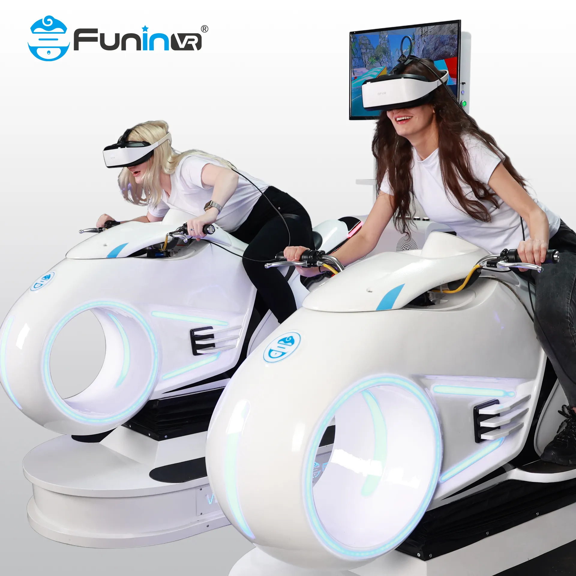 Funinvr VRモトレーシングシミュレーターVRレースチェアバーチャルリアリティ機器車の運転トレーニングシミュレーター白い電車