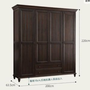 American Style Solid Wood Four Door <b>Wardrobe</b> <b>Large</b> Capacity Bedroom Storage Cabinet Hinged Door Design - Product Image 2