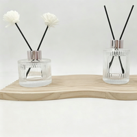 Bouteille en verre vide à nervures verticales pour diffuseur de parfum à bâtonnets, avec bouchon doré, 50 ml, 100 ml, pour huiles parfumées d'ambiance