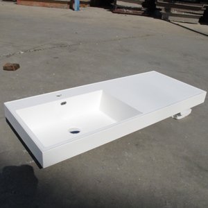 Meuble de salle de bain moderne en pierre artificielle blanche, 1200 mm, pour gaucher, avec lavabo simple intégré - Product Image 4