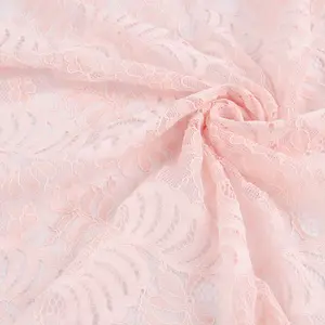 Ready Stock Warp Knitted Nylon Lace Hollow Elastic Strand Lace Pink Dress Wedding Dress Pajamas Fabric