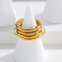 JOYE Bague multi-anneaux superposée à quatre couches pour femme, plaquée titane or 18 carats, avec pierre naturelle, élégante pour fêtes et anniversaires