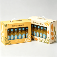 Cajas de Cartón para Botellas de Bebidas Personalizadas, Caja de Cartón para Envasado de Jugos de Frutas, Cajas Corrugadas con Asa y Ventana Transparente