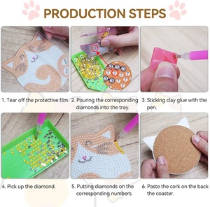 Kit de sous-verres en diamant DIY antidérapants avec motifs de chats à peindre, 6 pièces avec support - Product Image 2