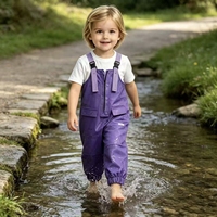 Pantalon de pluie imperméable doublé polaire, salopette de pluie épaisse pour enfants avec cordon de serrage pour l'extérieur et la maternelle
