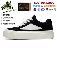 Baskets noires à plateforme pour hommes, semelle épaisse blanche, lacets larges, chaussures décontractées confortables, antidérapantes, plates, pour le streetwear et le quotidien