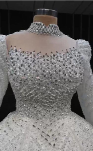 Robe de Mariée Bal Blanche Personnalisée 2025 à Manches Longues, Vestido De Novia de Luxe en Dentelle Pailletée - Product Image 4