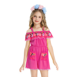 Disfraz Tradicional Mexicano de Halloween para Niñas, Mono con Hombros Descubiertos, Traje de Rosa del Día de Muertos para Niños - Product Image 3