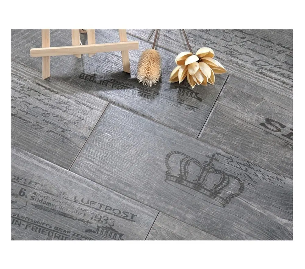 Piso de madeira impressão decorativa cinza escuro barato design de madeira telhas de cerâmica piso de madeira