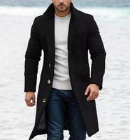Manteau en laine mi-long pour homme, manteau d'hiver pour homme à simple boutonnage, veste coupe-vent unie pour homme