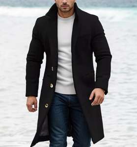 Manteau en laine <span class=keywords><strong>mi</strong></span>-long pour <span class=keywords><strong>homme</strong></span>, manteau d'hiver pour <span class=keywords><strong>homme</strong></span> à simple boutonnage, veste coupe-vent unie pour <span class=keywords><strong>homme</strong></span> - Product Image 4