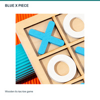 Jeu de société Tic Tac Toe en bois 14,3 cm bleu et blanc, ensemble X O pour deux joueurs, jeux de table personnalisables