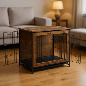 Mesa de Madera para Perros con Doble Puerta, Casa para Mascotas de Estilo Rústico para Interiores, Mueble de Tamaño Mediano con Cama Acolchada - Product Image 2