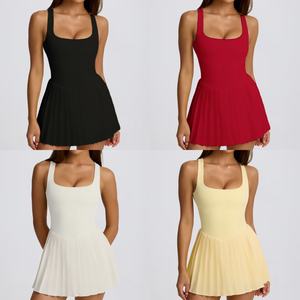 Gaun tenis punggung terbuka cepat kering, baju olahraga Golf tanpa lengan leher persegi dengan celana pendek Bra bawaan - Product Image 2