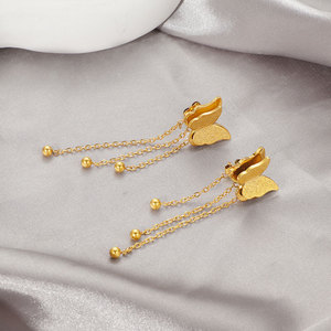 Korean 316L Stainless Steel 14k 18k Pvd Gold Plated Butterfly High Quality Jewelry Fashion <b>Tassel</b> Drop Gold <b>Earrings</b> for Women - Product Image 4