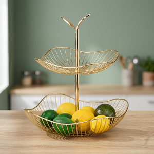 Panier à fruits double niveau en métal, panier de rangement rond, design moderne pour cuisine, type sur pied, conception soudée durable - Product Image 3