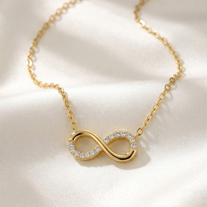 Collana con Ciondolo a Forma di 8 <span class=keywords><strong>Infinito</strong></span> <span class=keywords><strong>Amore</strong></span>, Placcata in Oro PVD, Acciaio Inossidabile 316L con Zirconi Scintillanti per Donne - Product Image 3