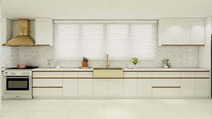 Armoires de cuisine modernes en contreplaqué, armoires blanches à finition brillante avec plan de travail en marbre - Product Image 6