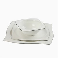 Service de table en porcelaine fine, assiette carrée blanche en forme de pétale, assiette à salade à bord argenté, bol, vaisselle de luxe pour hôtel, restaurant, maison