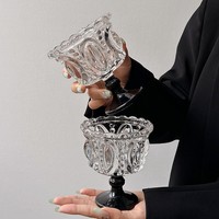 Verre à dessert rétro noir en cristal, style coupe à glace highball, fait main, style Instagram moderne, avec couvercle, pour collection