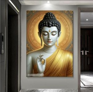 Estatua de <span class=keywords><strong>Buda</strong></span> Dorada de Lujo, Arte Religioso Budista, Póster Impreso, Arte de Pared, Pintura en Porcelana de Cristal, Decoración del Hogar - Product Image 3