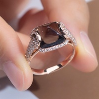 Bague solitaire MSR-1333 en or 18 carats personnalisée avec quartz fumé et aquamarine cultivés en laboratoire