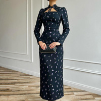 Robe longue élégante pour femme, col montant, imprimé vintage français, nouvelle collection printemps 2026, vente en gros