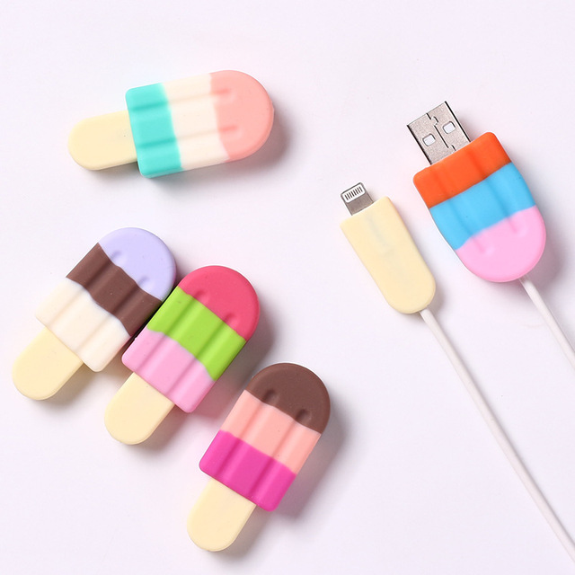 1pcs Silicone Cute Ice Cream Cable Organizer for Phone Cable Protector De Cabo USB Wire Holder for TYPE-C Cable