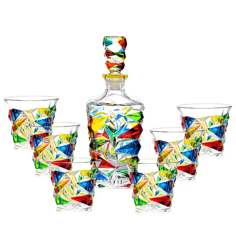 Luxury Hand painted crystal glass whisky XO bottle colorful cup set wine glass set 750ml