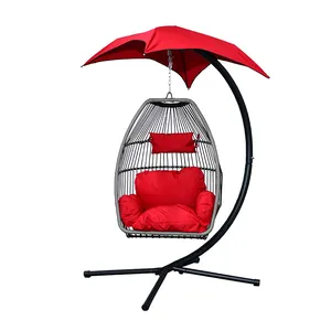 Single outdoor garden canopy egg swing hanging folding basket chair with stand indoor outdoor