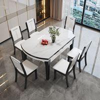 Table à manger carrée moderne en roche, pour petit appartement, design télescopique réglable, 6 places, table à manger de luxe écologique