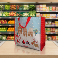 Sac de courses de Noël en PP tissé recyclable et écologique KIM DUC fabriqué au Vietnam, avec bandoulière moyenne, motif dessin animé, réutilisable et élégant, idéal pour les cadeaux