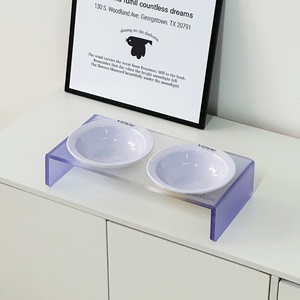 Support surélevé pour gamelles d'animaux en acrylique avec gamelle ronde en céramique, antidérapant, pour chat et chien - Product Image 3